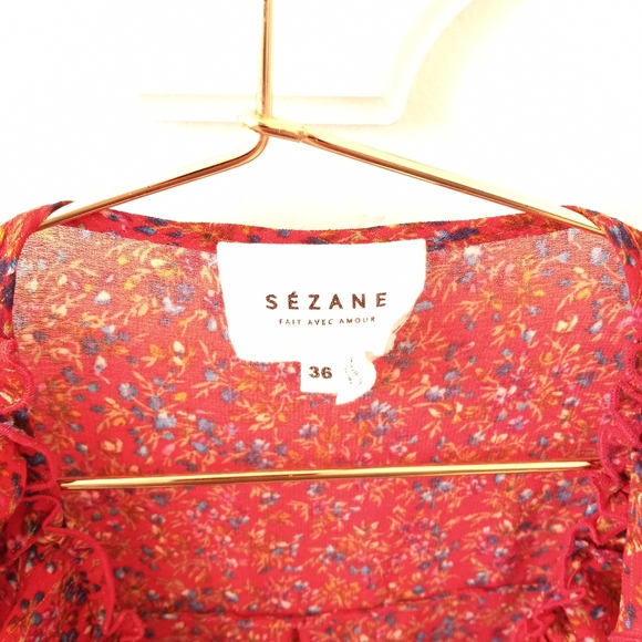 SEZANE RED FLORAL BLOUSE SZ 36 - Picture 3 of 7